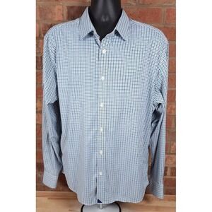 UNTUCKit Performance Nylon Button Front Shirt Mens Size XL White Blue Check